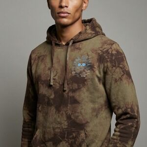 Roark Fear The Sea Tie Dye Hoodie Mens Small Olive Green Brown Cotton Pullover